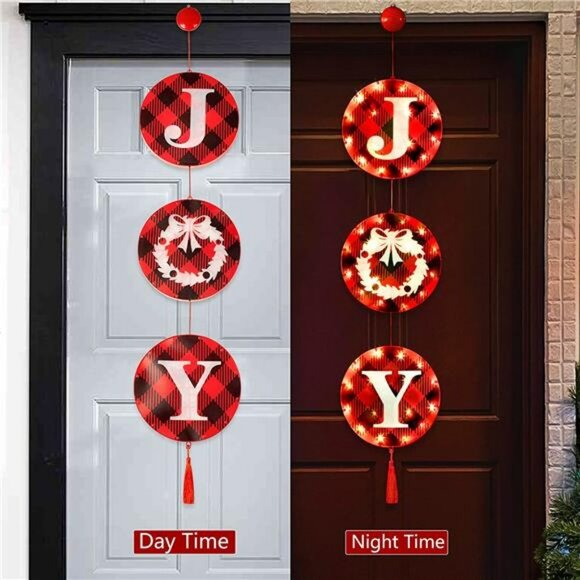 Christmas Door Decorations - Lighted-up Joy Sign for Front Door Home Window Wall - Picture 3 of 7